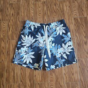 Men’s Swim Trunks | Sz Large | Navy Blue Floral Print with Pockets & Drawstring